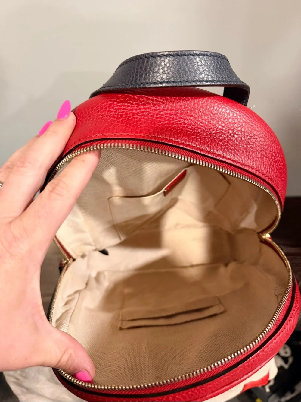 GUCCI *LIKE NEW* Red & Black Leather Mini Backpack & Gold Chain - W/ Dusty